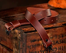  USA made Gun Sling 1.25” Wide Brown Buffalo Leather Black Hardware (Model C)