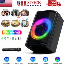 2400W 8" Woofer Portable Bluetooth Party Speaker Heay Bass Sound w/Lights Mic
