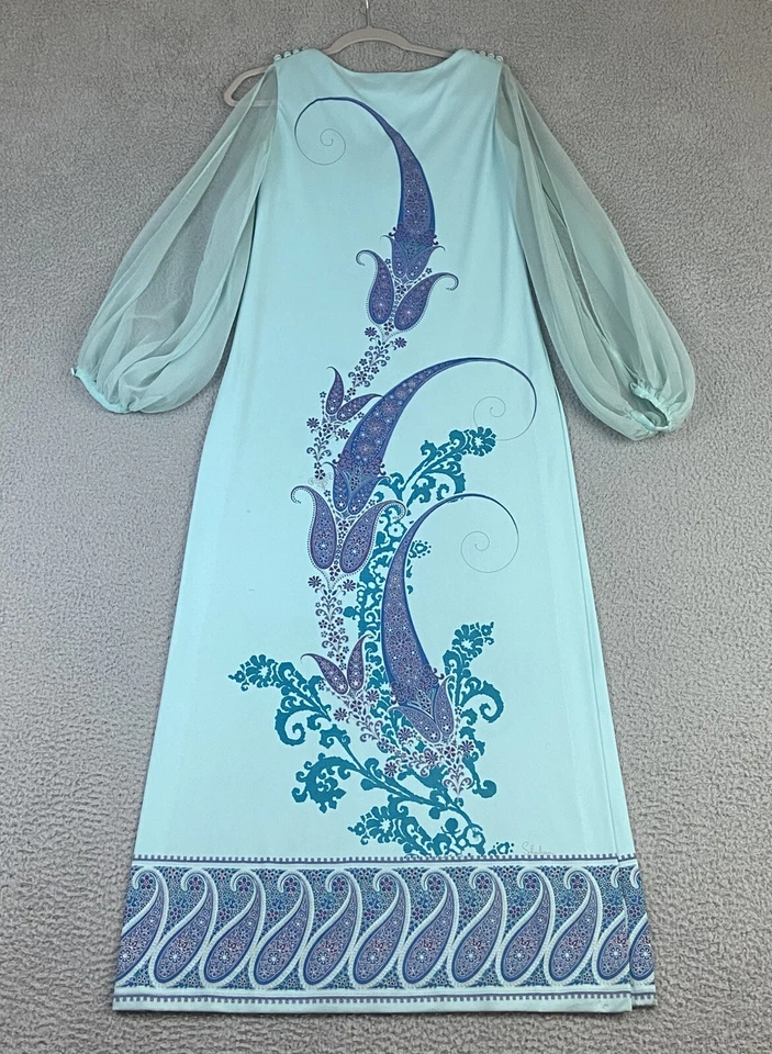 Vestido Alfred Shaheen Talla 6 Gasa Slv Doble Muslo Hasta el Muslo Paisley De Colección Años 70 Foto 4 de 4