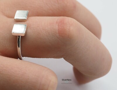 SilverNess Women's Jewellery Double Square Ring: 925 Sterling Silver