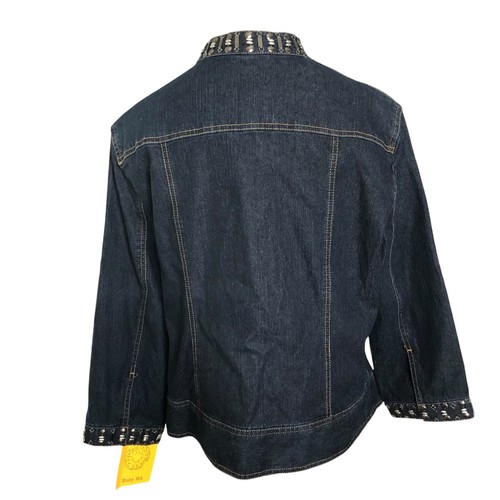 Ruby Rd Denim Jacket Womens 14 Blue Silver Beaded Zip Front Stretch Cotton New - Picture 9 of 9