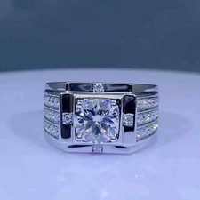 Round Cut 2.00Ct Lab Created Diamond Men's Wedding Ring 14K White Gold Plated