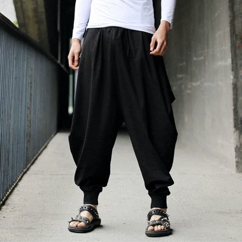 Hombres Pantalones Harén Cintura Elástica Sueltos Yoga Informales Sueltos Japoneses Samurai Pantalones~ - Imagen 4 de 25