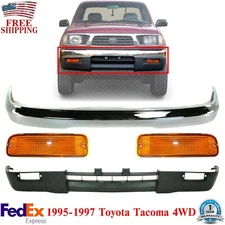 Front Bumper Chrome Steel + Lower Valance + Signal Lamps For 1995-97 Tacoma 4WD