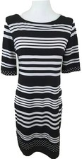 Karin Stevens~Woman Size 6~Black/White Stripes Sheath Dress Career Office Wear.