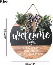 Welcome Sign Front Door Decoration 12in Round Wood Wreaths Wall Hanging Outdoor