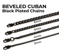 Black Plated Beveled Cuban Link Stainless Steel 316L Chain Necklace 14"-48"