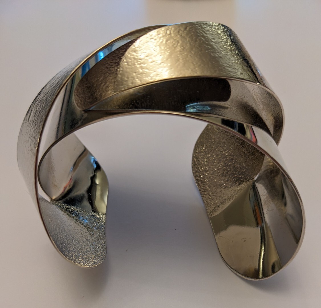 Big Silver tone Cuff Bracelet Statement Jewelry C… - image 2