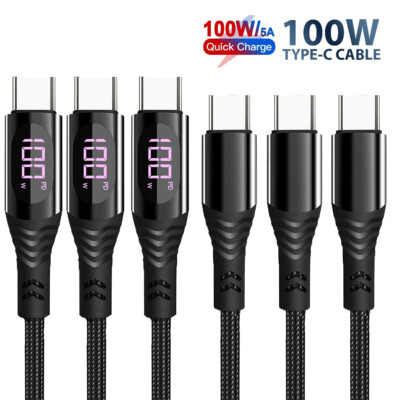 PD 100W 5A USB C to USB C Cable Type-C Charger Fast Charging Cord LED Display