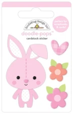 Doodlebug Stickers Doodle-Pop 3D Snuggle Bunny Pink Flowers Floppy Ears Heart