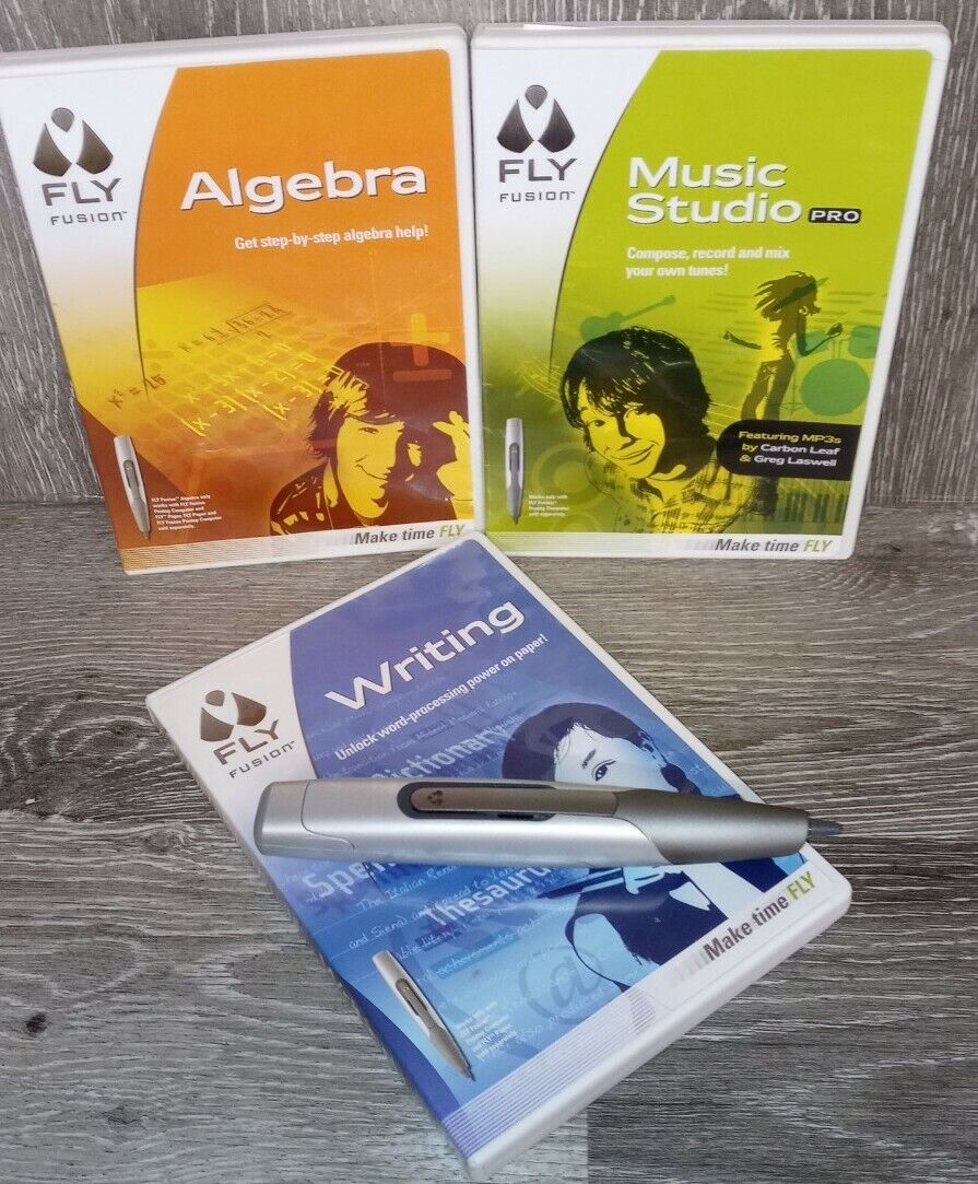Lot of 3 FLY Fusion CD-ROM Algebra, Writing, Music Studio Pro with PEN 