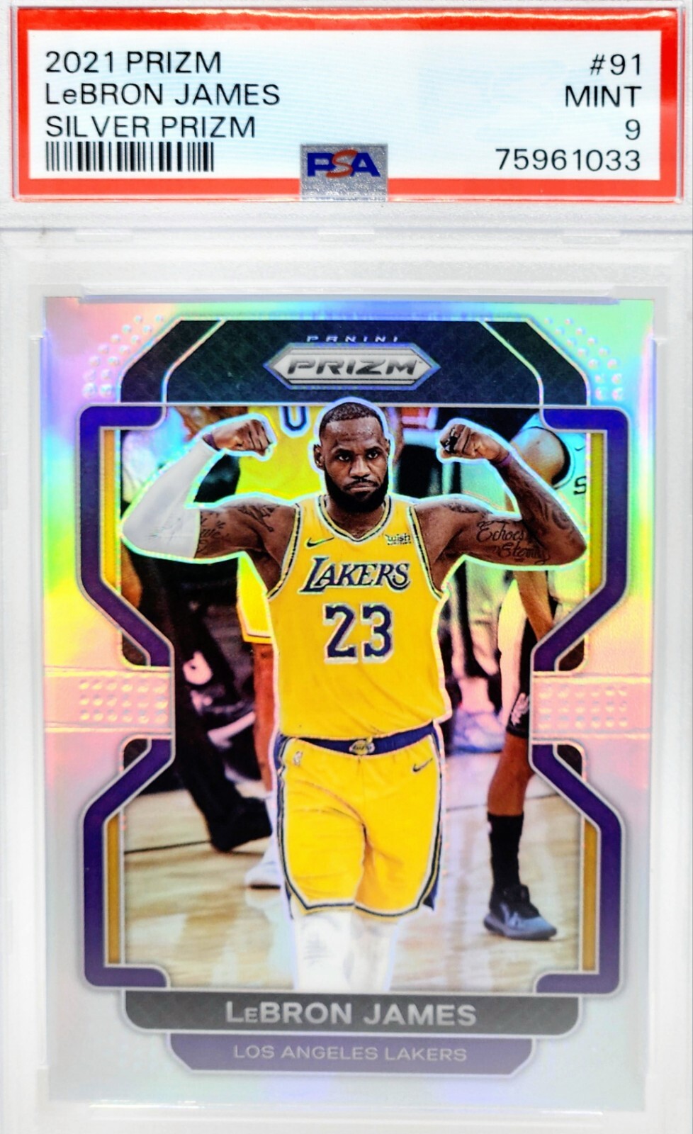 📈 LeBRON JAMES SILVER PRIZM 📈 PSA 9 2021-22 PRISM #91 GRADED HOLO LAKERS 14