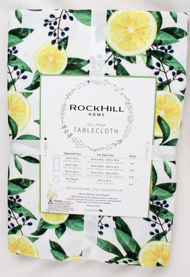 Spill Proof Fabric Tablecloth Lemon Design 60 X 104 Inches NEW - Image 2 of 3