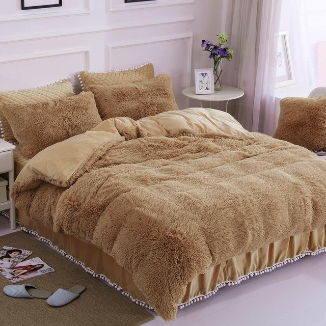 Uhamho Faux Fur Velvet Fluffy Bedding Duvet Cover Set Down