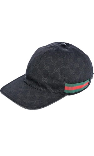 Gucci Men Black GG Logo Monogram Baseball Hat