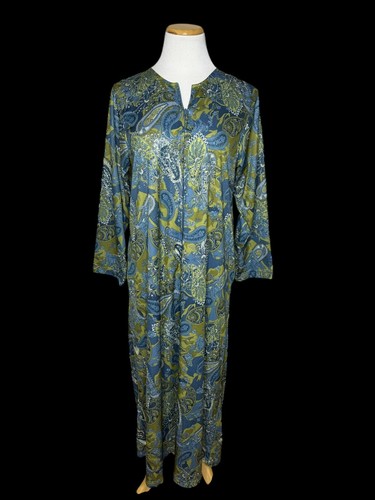 Women's Vintage Retro Groovy Zip Robe Paisley Sz M Pockets 70's Look Floral - Picture 2 of 8