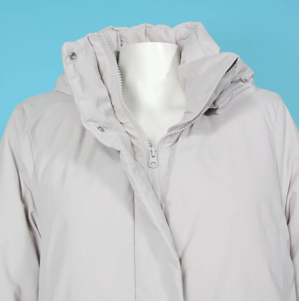 Jaqueta feminina Uniqlo cinza acastanhado com capuz casaco acolchoado Parka tamanho G/823 - Imagem 2 de 4