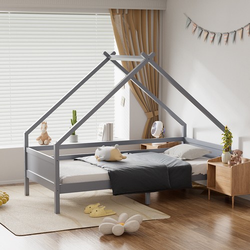 Kids House Bed Frame Single Bed Solid Wood Treehouse Toddler Floor Bed Frame - Picture 22 of 56