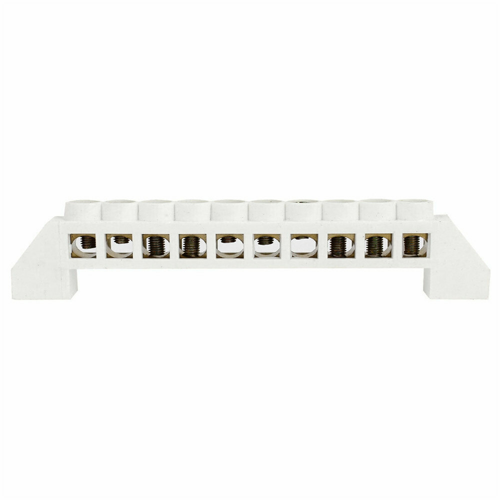 10-Position Copper Grounding Strip Terminal Block Connector White Bridge Design