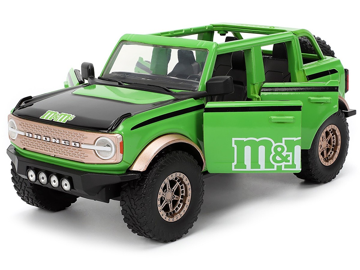 2021 FORD BRONCO GREEN & GREEN M&M'S FIGURE 1/24 DIECAST MODEL BY