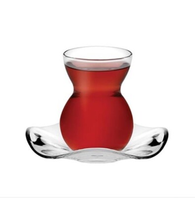 Pasabahce 12 Pcs Tea Cup and Saucer Set Curved Glass Traditional Turkish  New