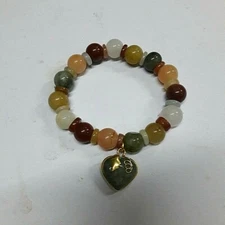 jade bracelet genuine heart pendant burma handmade round stretch lucky  Amulet.