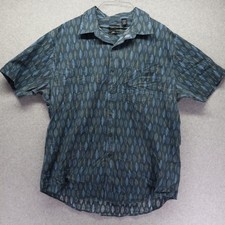 Van Heusen Shirt Mens XL 17-17.5 Classic Fit Button Blue Leaf Print Short Sleeve
