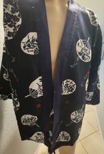 Niepce Streetwear Japanese Navy Blue Kimono Graphic Short Sleeves Shirt Large