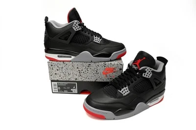 Air Jordan 4 Retro “ Bred Reimagined” Black Cement Red Men’s Sneaker - Photo 1/4