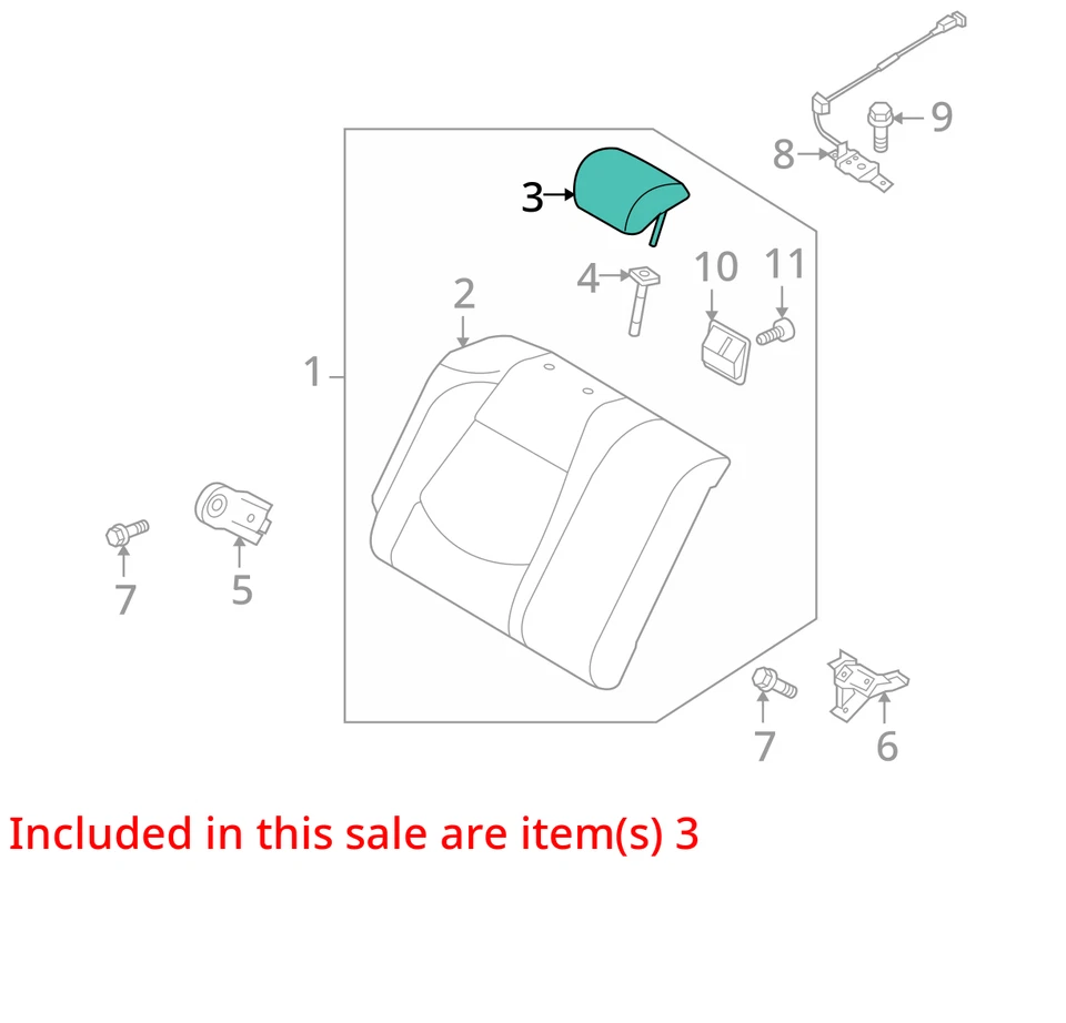 Juego de reposacabezas trasero Kia Forte Koup 2011-2013 OEM tela negra con costuras rojas Foto 3 de 4