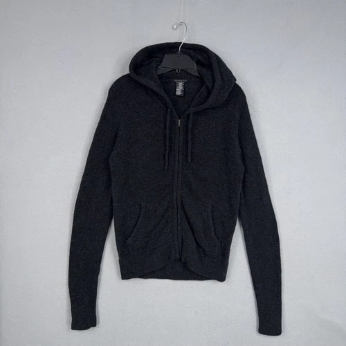 Theory Hoodie Womens P Charcoal Merino Wool Camel Hair Zip Up Quiet Luxury