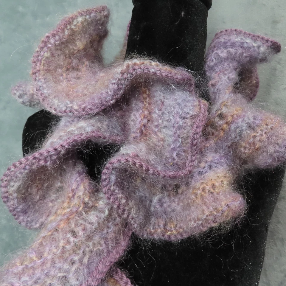 Bufanda hecha a mano con volantes para mujer talla única púrpura lavanda espiral punto difuso ganchillo Foto 2 de 4