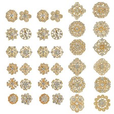 36 Pieces Crystal Rhinestone Flower Brooches for DIY Craft Party Gold 36pcs