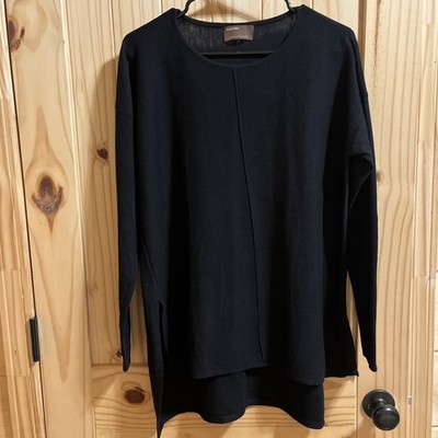 Kerisma Sweater Women S/Medium Black Round Neck High Low Mercerized Wool Blend