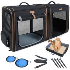 2-in-1 Cat Travel Carrier with Litter Box, Large Zippered Design for Moving