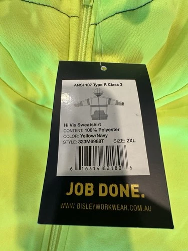 Bisley Workwear Jacket Hooded Zipper ANSI 107 R Class 3 Yellow Navy Reflect 2XL image 14