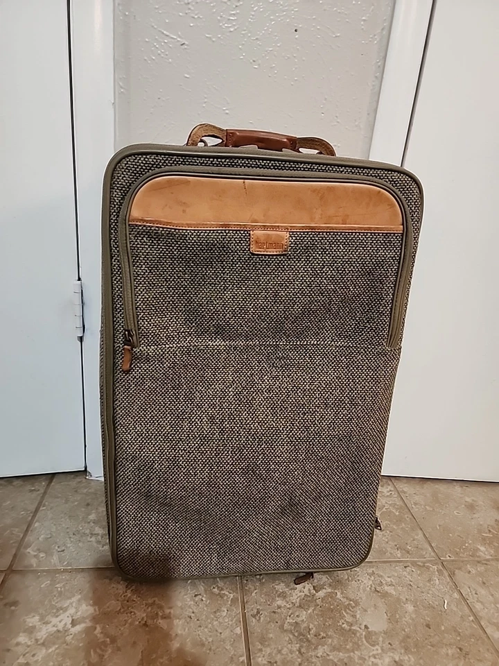 HARTMANN 25" Expandable Two Wheeled Luggage Suitcase Bag Tweed & Leather - Image 2 of 4