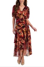 Tahari ASL Women's Printed Ruched Midi Dress (Burgundy Multi, 4) NWT