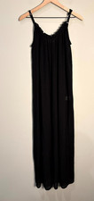 Lands' End Maxi Swim Coverup Dress Womens Small 6-8 Black Textured Resortwear