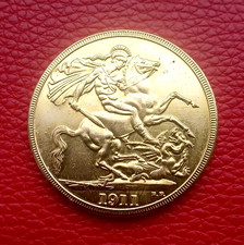 1911: George V: GOLD FIVE POUNDS: Coronation Year: Modern Museum Specimen Coin