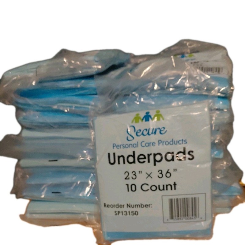 Secure Personal Care Underpads 23" X 36" Lot Of 20 PACKS =200 Pads Sealed