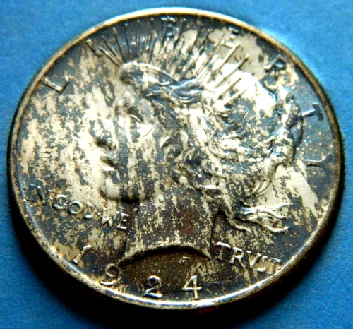 🌈BU.1924 p $1 PEACE Silver Dollar🌈Rainbow naturally toned.