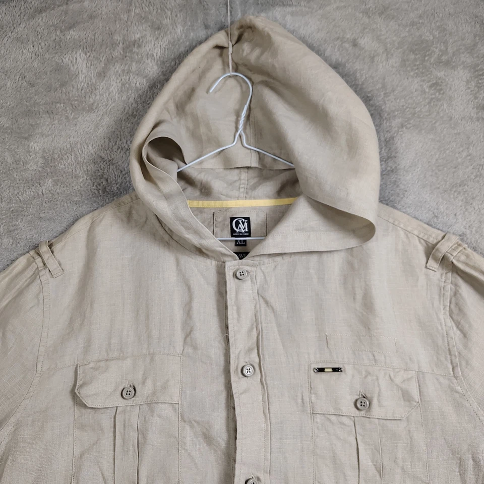 Camisa CAVI Para Hombres XL 100% Lino Beige Manga Larga Informal Con Botones Bolsillo con Capucha Foto 2 de 4