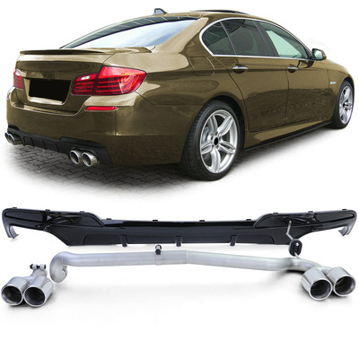 Stoßstange Heckdiffusor Für BMW F10 F11 10-17 Schwarz Glanz Duplex Endrohr Umbau