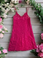 Night Magic Cinema Etoile Vintage Hot Pink Floral Lace Chemise Nightgown Small