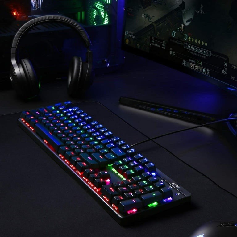 AUKEY KM-G6 Wired Keyboard Mechanical For Windows Gaming PC 104 Keys