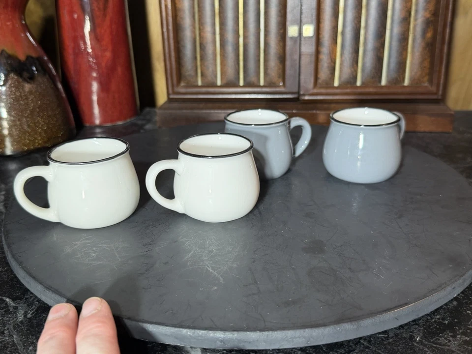 Set of 4 Robert Stanley Home White & Grey Mini Espresso Coffee Cups, 2 X 2.4” - Image 2 of 4