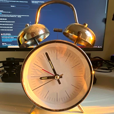 Hab Constant Twin Bell Analogue Quartz Alarm Clock Chrome Silver, with battery - Image 1 of 2