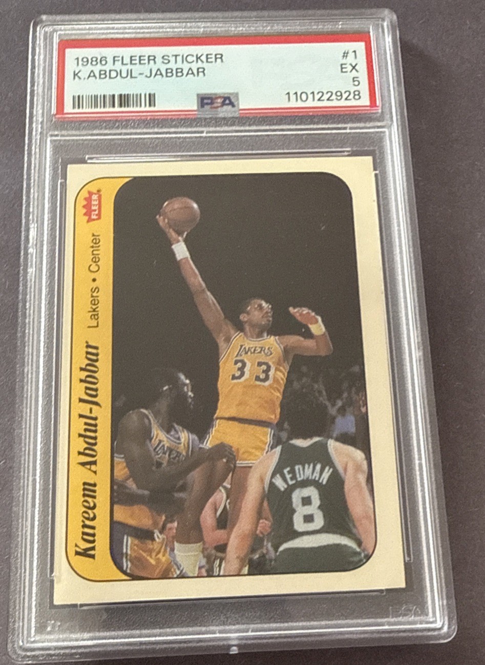 1986 Fleer Sticker 1 Kareem Abdul-Jabbar PSA 5 view 1