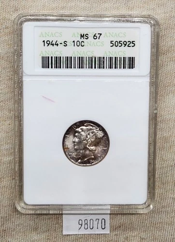 WPCoins ~ 1944-S ANACS Mercury Dime MS67